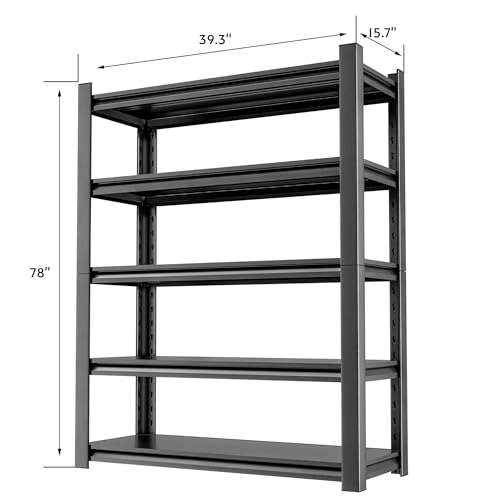 OLLRRACT 5-Tier Garage Shelving, Metal Storage Shelves, Utility Shelf - size: 16" D x40" W x78" H