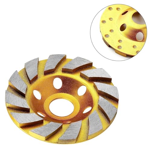 5-Piece Turbo Row Diamond Grinding Cup Wheel Set for Concrete Walls, Floors, Granite, Marble & Masonry, Yellow, Compatible with Angle Grinder