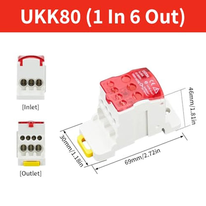 DIN Rail Distribution Box,690V 80A Positions Screw Terminal Block Junction Box Breaker Box Circuit Breaker Distribution Box for Various Power Distribution Needs (Yellow, 80A) - color: Yellow, size: 80A