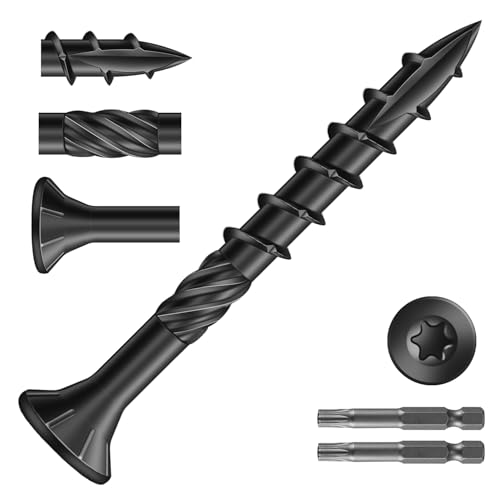 #8 x 1-1/2" Deck Screws (322Pcs) 2lb. Carbon Steel, Black, Flat Head, Rust Resistant epoxy Coated, with T25 Star Bit - color: Black, size: #8 x 1-1/2"