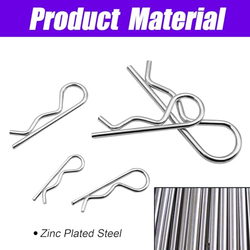 125PCS Cotter Pin Assortment Kit, Zinc Plated Steel R Clip Cotter Pins Set, Split Pin Fastener Clips for Car Mechanics, Lawn Mowers, Trucks, Tractors Repair - size: 125PCS-R Clips