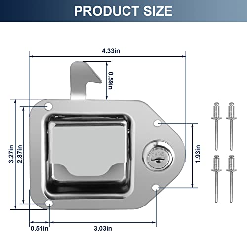 BAUMFEUER Truck Tool Box Latch Replacement 304 Stainless Steel Toolbox Paddle Lock Handle with Keys for Truck, RV, Trailer, UTV, ATV Box (1 Pack) - size: 4.3"L x 3.3"W