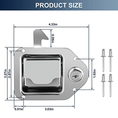 BAUMFEUER Truck Tool Box Latch Replacement 304 Stainless Steel Toolbox Paddle Lock Handle with Keys for Truck, RV, Trailer, UTV, ATV Box (1 Pack) - size: 4.3"L x 3.3"W