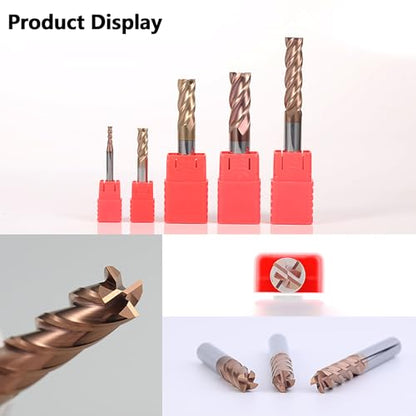 5PCS Micrograin Carbide Square End Mill Set with TISIN Coated - 1/16" 4 Flute CNC Milling Bits for Hardened Steel/Cast Iron/Alloy Steel - HRC55 - size: 1/16 in