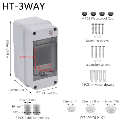 3 Way Circuit Breaker Box, IP65 Waterproof, for Indoor and Outdoor - style: 3 WAY-2.8*6*3.5Inch