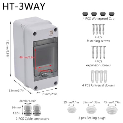 3 Way Circuit Breaker Box, IP65 Waterproof, for Indoor and Outdoor - style: 3 WAY-2.8*6*3.5Inch