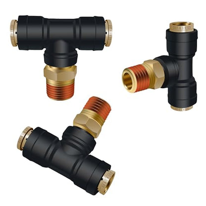 3/8" DOT Air Hose Fittings Tee 3 PCS,Quick Push To Connect Fittings - color: 3/8" * 3/8" * 3/8"NPT 3PCS