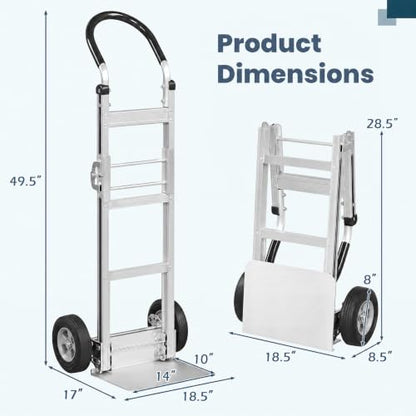 Goplus Heavy-Duty Folding Hand Truck, 600 LBS Aluminum Dolly Cart
