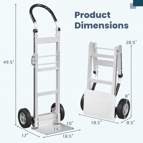 Goplus Heavy-Duty Folding Hand Truck, 600 LBS Aluminum Dolly Cart