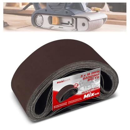 3 x 18 Inch 75 x 457 mm Sanding Belts Set - 15-Pack with 80/120/150/240/400 Grits, Aluminum Oxide Abrasive Belts for Woodworking - size: 3 x 18(15pcs)