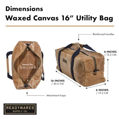 Readywares 16" Utility Bag | Waxed Canvas Medium Heavy Duty Tool Bag - size: 16" Utility Bag