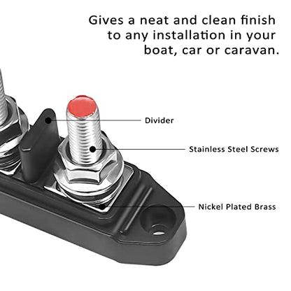 Recoil S2PG Busbar Dual 5/16” Studs Terminal Power Distribution Block - style: Discrete 2x5/16" Studs Black