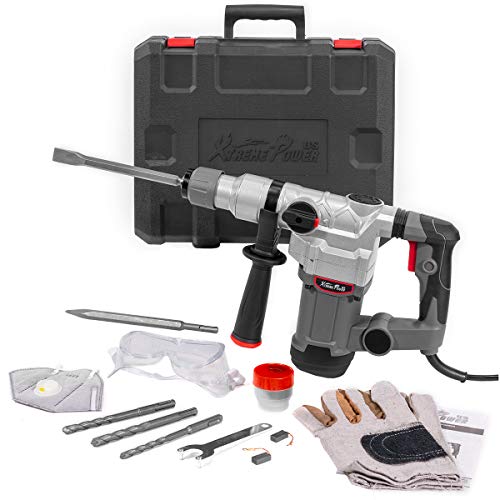 XtremepowerUS 1200W Electric Rotary Hammer SDS Plus Drill Swivel Adjustable Handle Drilling With Flat Chisels, Point Chisels and 3 Drill Bits Carrying Case - size: 1200W
