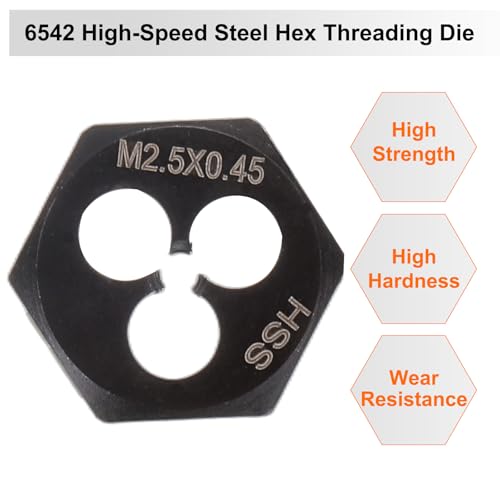 HARFINGTON Hex Threading Die M2.5 x 0.45 Metric Thread Right Hand High Speed Steel Rethreading Fixed Die Screw Cutting Tapping Repair Tool - size: M2.5 x 0.45