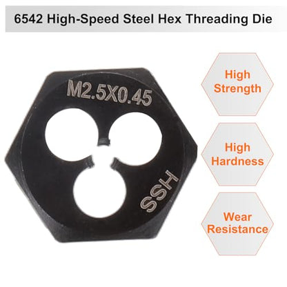 HARFINGTON Hex Threading Die M2.5 x 0.45 Metric Thread Right Hand High Speed Steel Rethreading Fixed Die Screw Cutting Tapping Repair Tool - size: M2.5 x 0.45