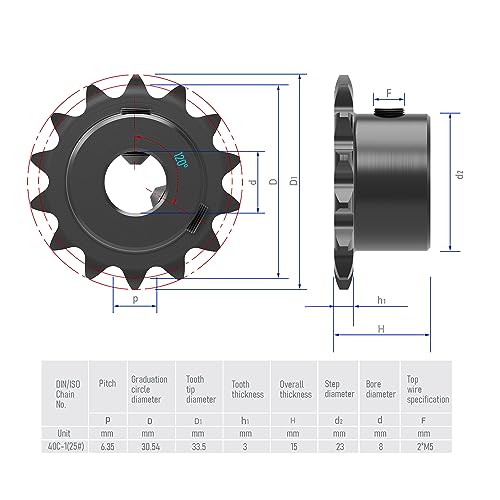 15 Tooth Roller Chain Sprocket, 25 Chain, 8mm Bore - size: 15T/8mm Bore