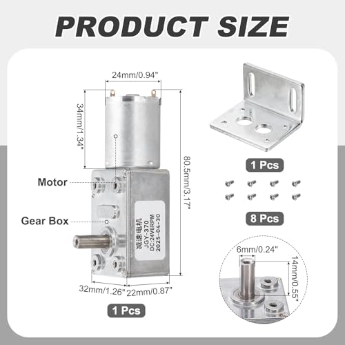 MECCANIXITY DC24V Worm Gear Motor, 6RPM 14mm D Shaft Self-Locking High Torque Speed Reduction Gear Motor for Automotive, Home Appliances, Robotics with Bracket&Screws - size: 6RPM, style: DC24V