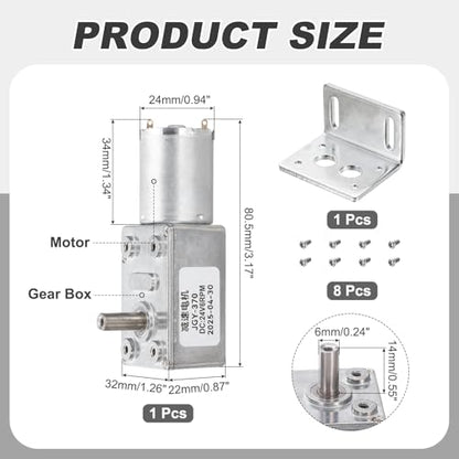 MECCANIXITY DC24V Worm Gear Motor, 6RPM 14mm D Shaft Self-Locking High Torque Speed Reduction Gear Motor for Automotive, Home Appliances, Robotics with Bracket&Screws - size: 6RPM, style: DC24V