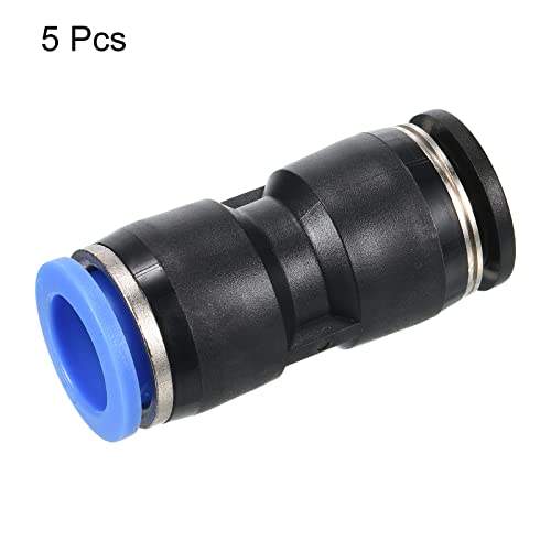 PATIKIL 1/2" to 12mm Reducing Push to Connect Air Line Fitting, 5 Pack Straight Union Reducer Pneumatic Quick Connect Fittings, Black & Blue