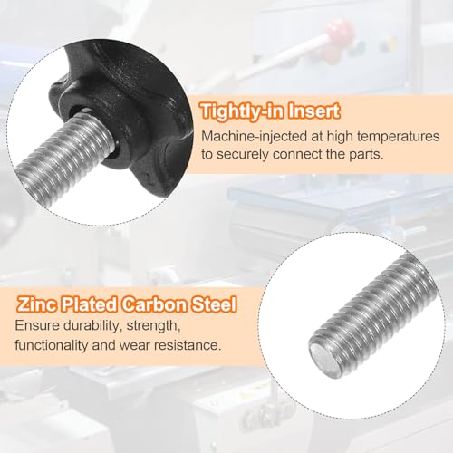 HARFINGTON 6pcs Star Clamping Knobs M8 x 45mm Metric Male Thread 32mm 4-Point Plastic Head Threaded Stud Knob Hand Tightening Thumb Screw Jig Handle, Black - size: M8 x 45mm x 32mm
