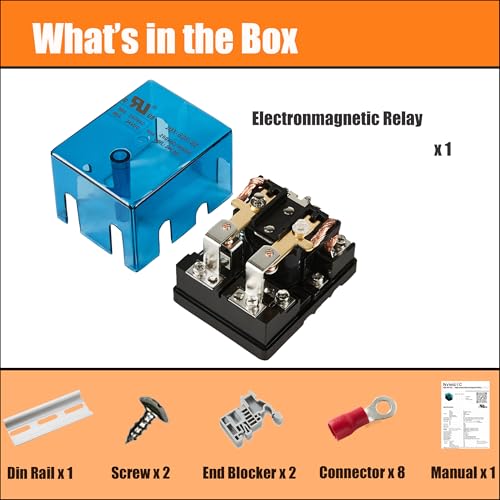 JQX-62F-2Z AC 110V 80A Electromagnetic Relay Set with Ring Terminal Copper Crimp Connector, Din Rail and Terminal Blocks End Stopper Bracket