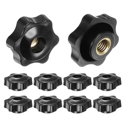 HARFINGTON 10pcs Star Knobs M10 Female Thread 38mm Head Plastic Through Hole Brass Screw-in Clamping Handles Threaded Hand Knobs, Black - color: Black, size: M10 x 38mm