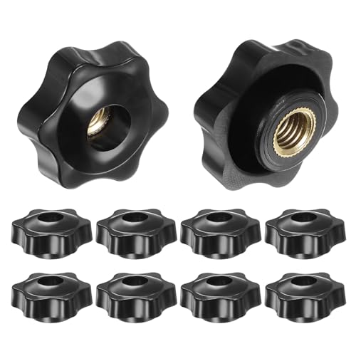 HARFINGTON 10pcs Star Knobs M10 Female Thread 38mm Head Plastic Through Hole Brass Screw-in Clamping Handles Threaded Hand Knobs, Black - color: Black, size: M10 x 38mm
