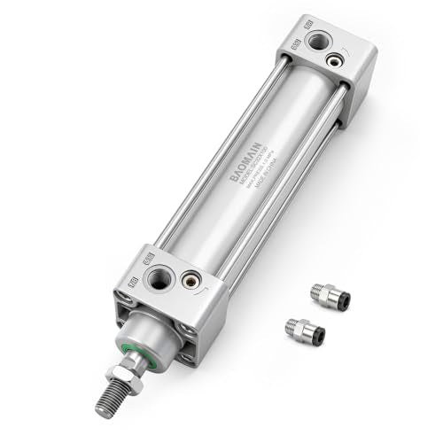 Baomain Pneumatic Air Cylinder SC 32x125, Double Acting Air Cylinder, 1-1/4" Bore 4.92" Stroke, PT 1/8 Port, M10x1.25 Rod, Aluminum Alloy, with Mounting Brackets & Push-in Fittings