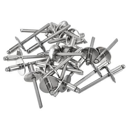 uxcell 50Pcs 3/16"x3/8" 304 Stainless Steel Large Flange Round Head Rivets, Large Cap Open End Blind Rivets for construction, automotive manufacturing, aerospace, shipbuilding (Silver) - size: 3/16"x3/8"