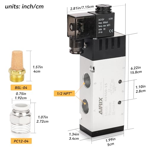 1/2" NPT Solenoid Valve 4V410-15, 5-Way 2-Pos, DC 12V, Junction Box - size: NPT1/2″, style: DC12/Junction on Box