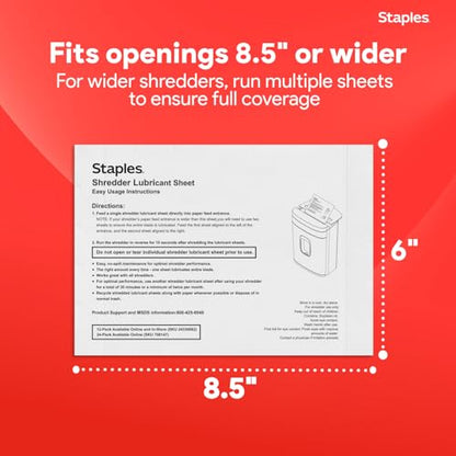 Staples Shredder Lubricant Sheets, Reduces Friction & Noise, 24-Pack - style: Lubricating Sheets