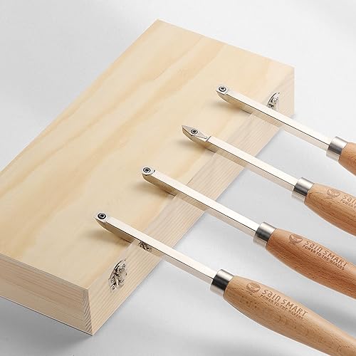 SainSmart 4 PCS Carbide Wood Lathe Turning Tool Set, Diamond, Round, and Square Replaceable Carbide Inserts, Ergonomic Wood Handle, for Turning Pens or Projects, One Wooden Storage Case