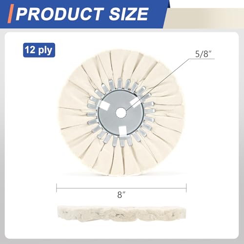 8" White Airway Buffing Wheel, 5/8" Arbor, 12-Ply Fine Polishing Wheel for Angle Grinder, Final Polishing for Aluminum & Metal, Removes Micro-Haze, High Gloss Mirror Finish, 2 PCS - color: Fine 2pcs, size: 12plys
