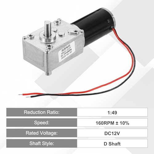 MECCANIXITY DC12V Worm Gear Motor, 160RPM 15mm D Shaft Self-Locking High Torque Speed Reduction Gear Motor for Automotive, Home Appliances, Robotics - style: 12V 160RPM