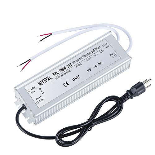 LED Driver 300 Watts(150W X2) 24V DC Transformer， Waterproof IP67 Power Supply, 24V DC Low Voltage Output Adapter with 3-Prong Plug 3.3 Feet Cable for LED Light, Computer Project, Outdoor Light - size: 300W-24V