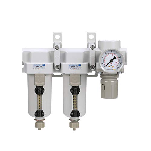 PneumaticPlus SAU430-N04G-MEP 3-Stage Air Filter Dryer Regulator, 1/2" NPT - style: Metal Bowl - Manual Drain