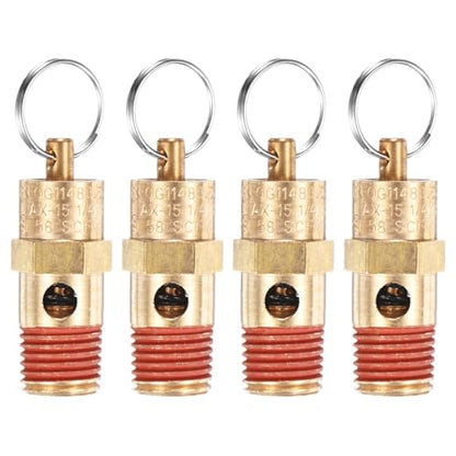 M METERXITY 4-Pack Air Compressor Pressure Release Safety Valve, 1/4" NPT Male 150 PSI Brass Threaded Automatic Air Vent Safety Control Valve - style: 150 PSI