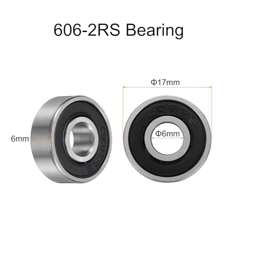 uxcell 10pcs 606-2RS Bearing 6x17x6mm, Chrome Steel Double Rubber Seals Miniature Bearing, Lubricated Deep Groove Ball Bearings, P6 (ABEC 3) - size: 606-2RS