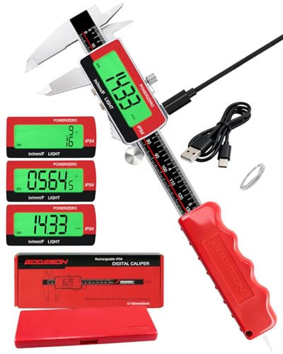 GODSEON 6" Digital Caliper, USB-C Rechargeable Backlight LCD ±0.001" Accuracy, Inch/mm/Fraction Units 5 Modes Auto-Off, Stainless Steel Calipers for DIYers Woodworkers Jewelers, 3D Printing - size: 6"- Metal Shell