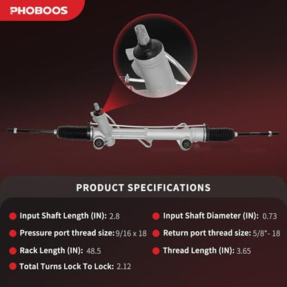 PHOBOOS Hydraulic Power Steering Rack and Pinion Fit for Ford Mustang - size: 22-245