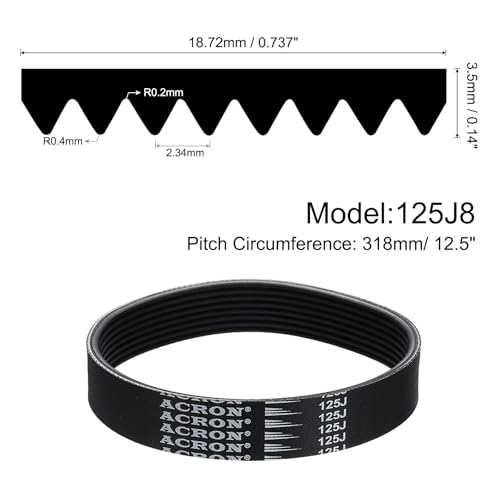 uxcell 125J8 PJ V-Ribbed Belt 8 Ribs 12.5" L x 0.74" W x 0.14" H, EPDM - size: 125J8