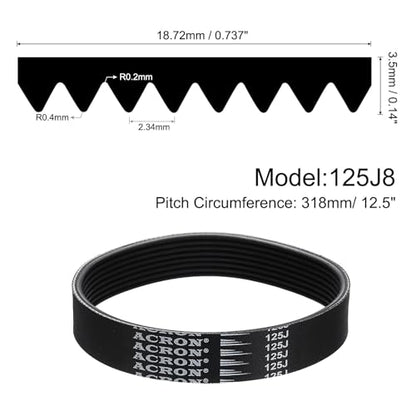 uxcell 125J8 PJ V-Ribbed Belt 8 Ribs 12.5" L x 0.74" W x 0.14" H, EPDM - size: 125J8