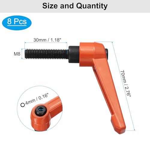 uxcell 8pcs Lever Adjustable Handles M8 x 30mm Metric Male Thread, Level Clamping Handle Hand Stud Knobs Rotating Screw Handles Bolts with Locking Lever, Orange - color: Orange, size: M8 x 30mm