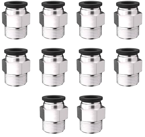 10PCS Push to Connect Fittings 1/2 Inch Tube OD x 3/8 Inch NPT Thread Pneumatic Male Straight Connector Air Fittings - size: 1/2"OD x 3/8"NPT 10PCS