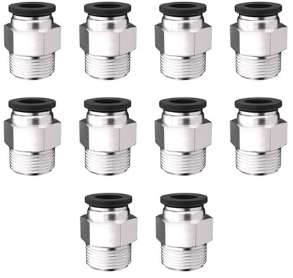 10PCS Push to Connect Fittings 1/2 Inch Tube OD x 3/8 Inch NPT Thread Pneumatic Male Straight Connector Air Fittings - size: 1/2"OD x 3/8"NPT 10PCS