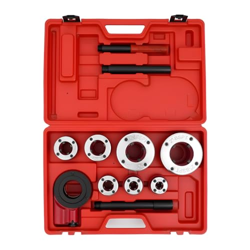 Ratchet Pipe Threader Kit, 7 Dies 3/8"-2" BSPT Carbon Steel Red Hand Tool