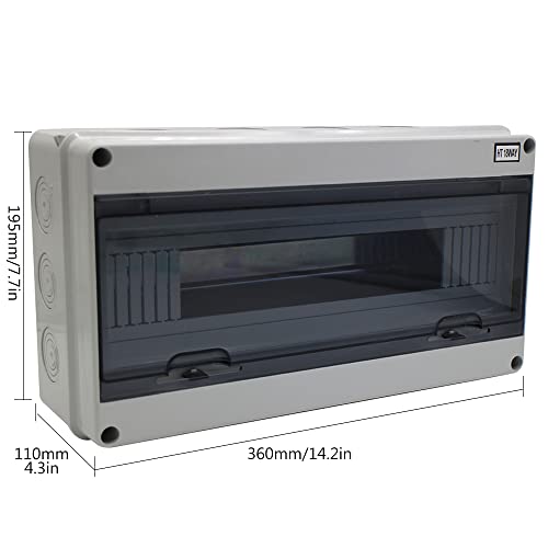 18 Din Rail Power Distribution Box Circuit Breaker Protector Cover Electrical Distribution Boxes Lid Gray with Terminal and DIN Rail for Miniature Circuit Breaker - size: 18WAY-365mmx200mmx108mm