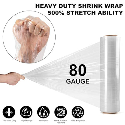 4 Rolls Clear Stretch Wrap 18" x 1000FT x 80 Gauge Heavy Duty Film - size: Clear, 4 Rolls 18 In x 1000 Ft