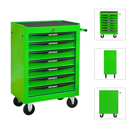 7-Drawer Rolling Tool Chest, Lockable for Garage, Green - color: Green, size: 7-Drawers
