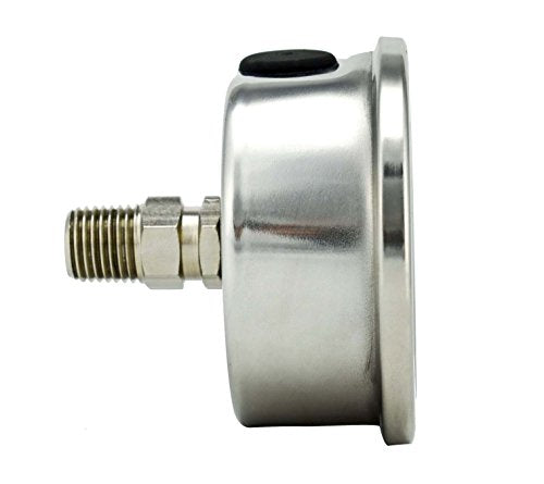 1-1/2" Pressure Gauge, Stainless Steel Case, Chrome Plated Brass Connection, Lqiuid Filled, Compound Vacuum -30 Hg - 0-30 psi Back Mount 1/8" NPT - style: -30 / 0 / +30 inHg/psi
